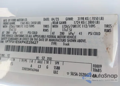 2023 Ford F-150 Xl из США, поврежденный, VIN 1FTFX1E5XPKE25627